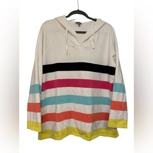 Talbots Cream Hoodie with Multi-Color Stripes
